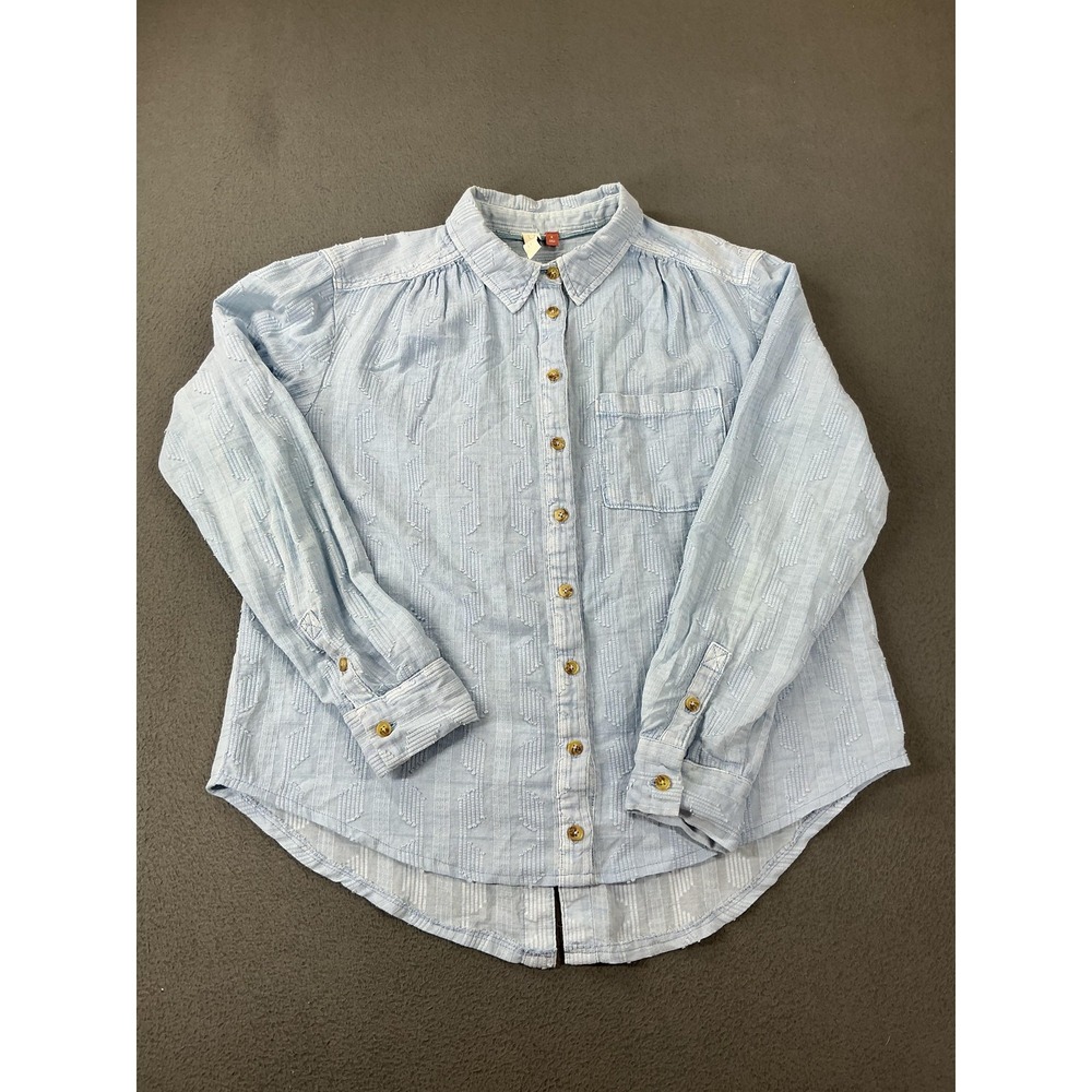 Pilcro Tunic Womens S Blue Cotton Button-Up Relaxed Fit Lightweight Geometric